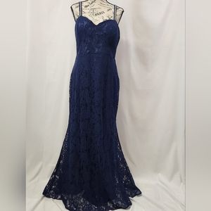 Lulus Navy Blue Sleeveless Lace Maxi with Rhinestone Strps, XL